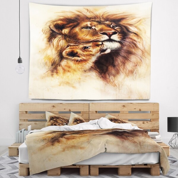 Designart 'Loving Lioness' Animal Wall Tapestry
