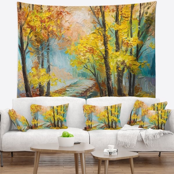 Designart 'Yellow Falling Forest' Landscape Wall Tapestry - Overstock ...
