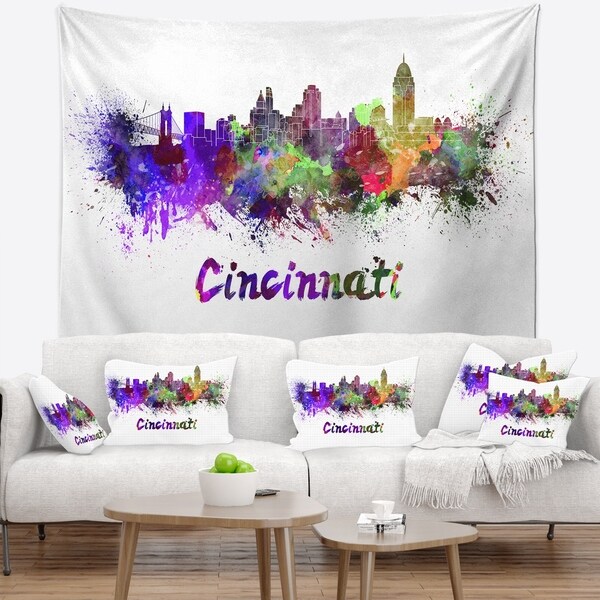 Shop Designart Cincinnati Skyline Cityscape Wall Tapestry On