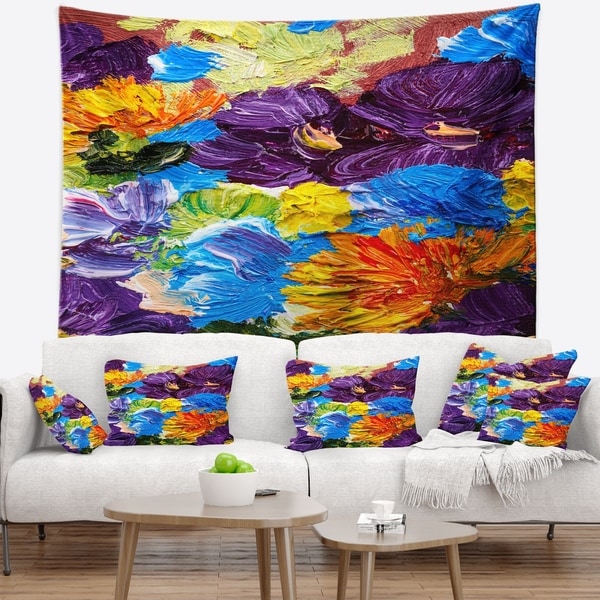 Designart 'Heavily Textured Abstract Flowers' Abstract Wall Tapestry
