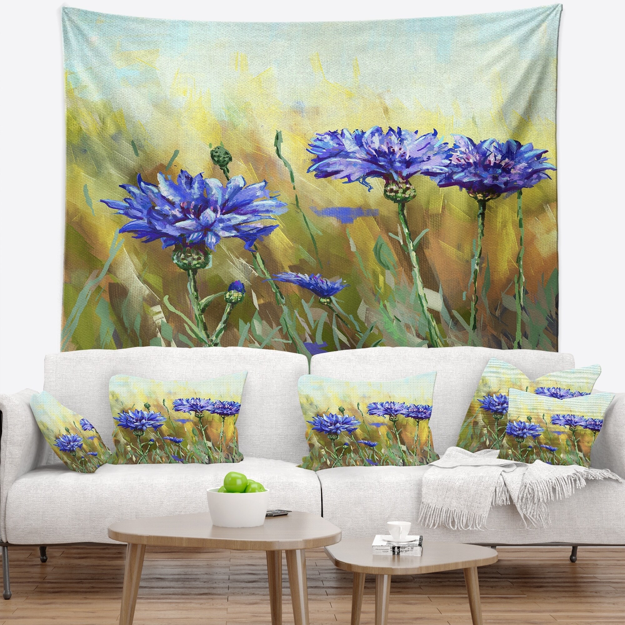 Designart 'Cornflowers in Full Bloom' Floral Wall Tapestry - Bed