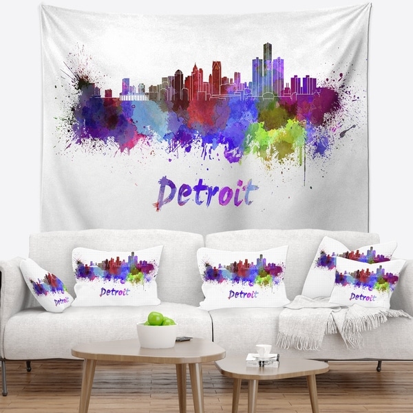Designart 'Detroit Skyline' Cityscape Wall Tapestry