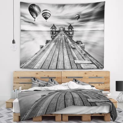 Designart 'Wood Bridge in Port between Sunrise' Sea Bridge Wall Tapestry