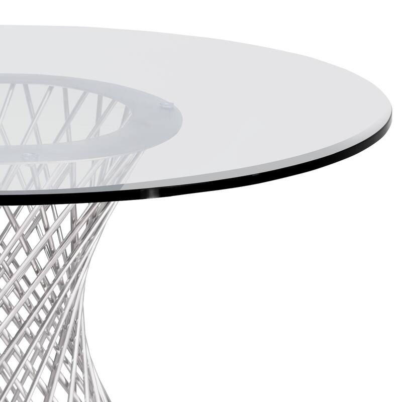 Calypso Dining Table in Brushed Stainless Steel with Clear Tempered Glass Top