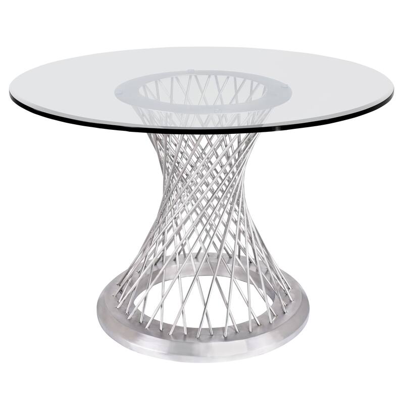 Calypso Dining Table in Brushed Stainless Steel with Clear Tempered Glass Top