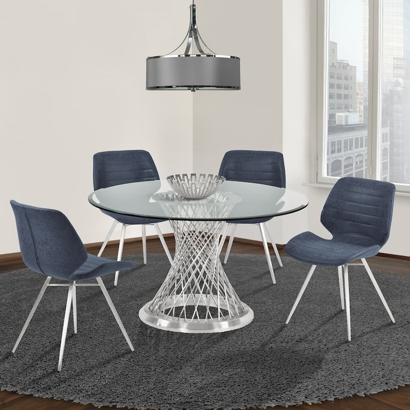Calypso Dining Table in Brushed Stainless Steel with Clear Tempered Glass Top