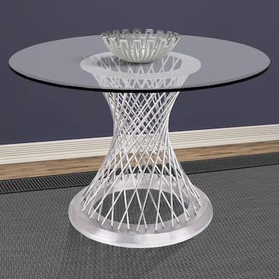Calypso Dining Table in Brushed Stainless Steel with Clear Tempered Glass Top