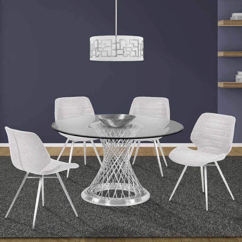 Calypso Dining Table in Brushed Stainless Steel with Clear Tempered Glass Top