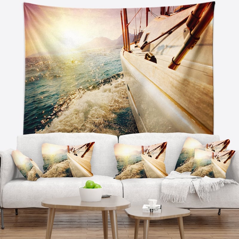 Designart 'huge Yacht Sailing Against Sunset' Pier Wall Tapestry - Bed 