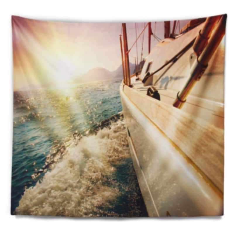 Designart 'huge Yacht Sailing Against Sunset' Pier Wall Tapestry - Bed 