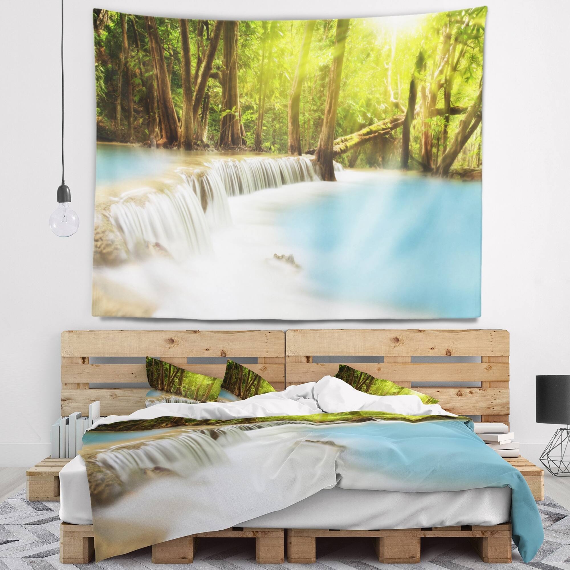 Designart 'Waterfall of Huai Mae Kamin' Landscape Wall Tapestry - Bed ...