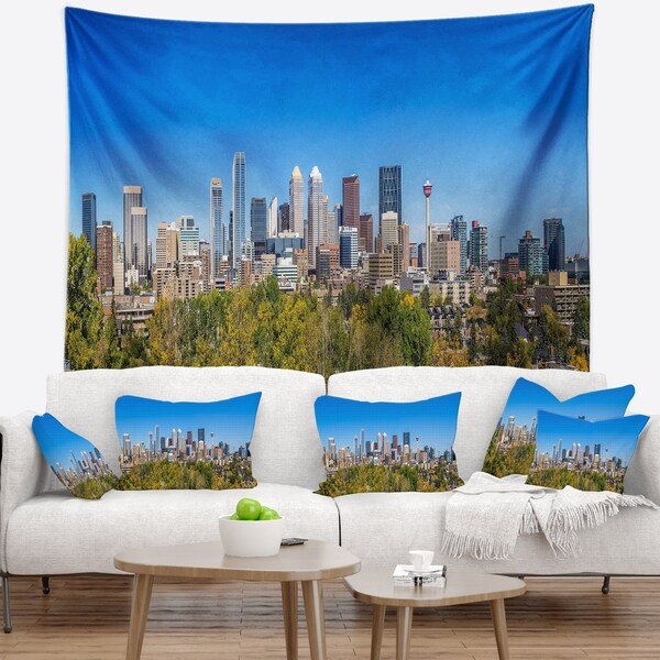 Designart 'Calgary Skyline with Blue Sky' Cityscape Wall Tapestry