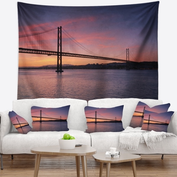 Designart 'Wonderful View of Lisbon Bridge' Pier Seascape Wall Tapestry
