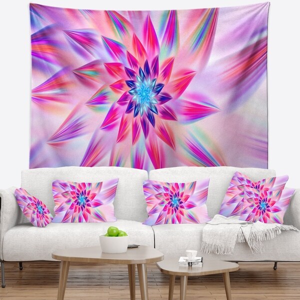 Designart 'Huge Pink Blue Fractal Flower' Floral Wall Tapestry