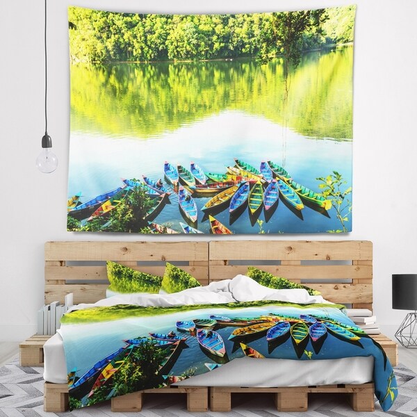 Designart 'Boats in the Lake Pokhara Nepal' Boat Wall Tapestry
