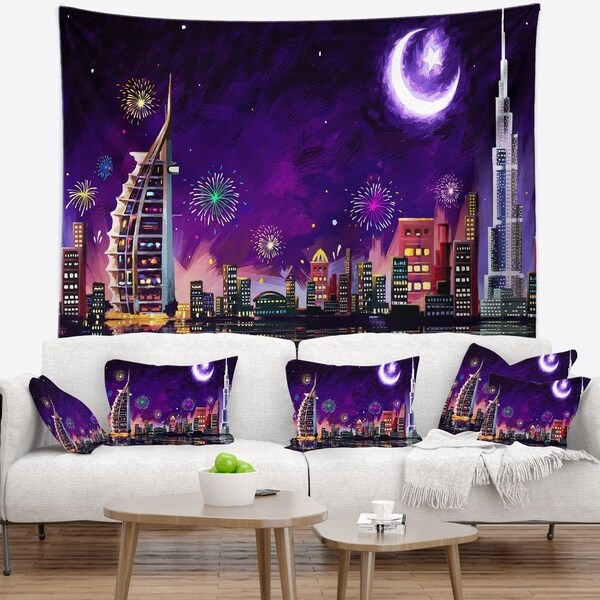 Designart 'Eid Celebration in Dubai' Cityscape Digital Wall Tapestry