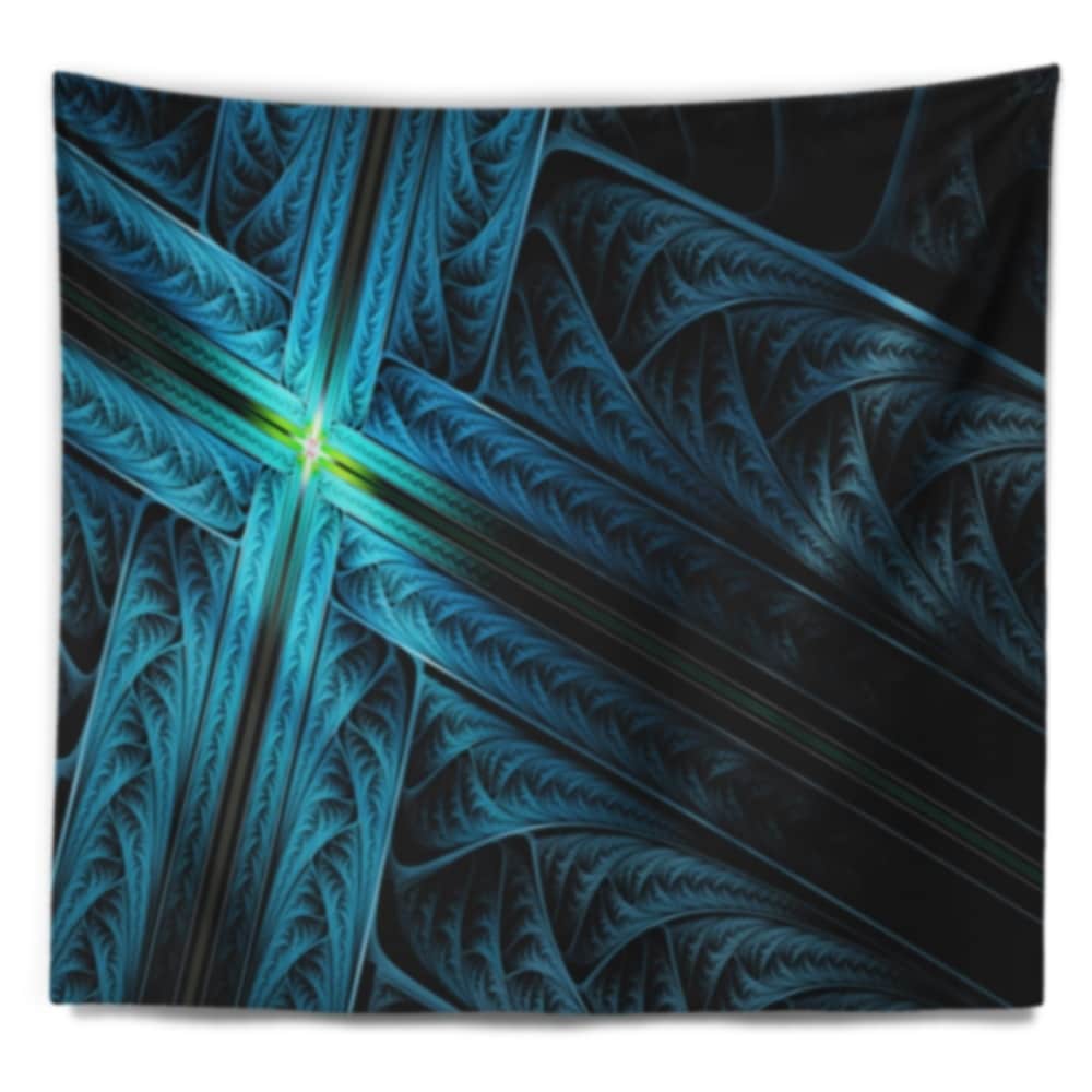 Designart 'Turquoise Fractal Cross Design' Abstract Wall Tapestry - 60 in. x 50 in.