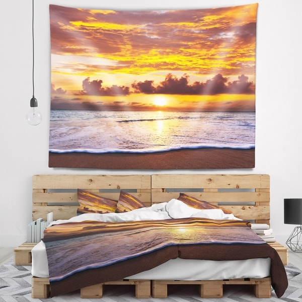 Designart 'Layers of Yellow Clouds at Sunset' Seascape Wall Tapestry
