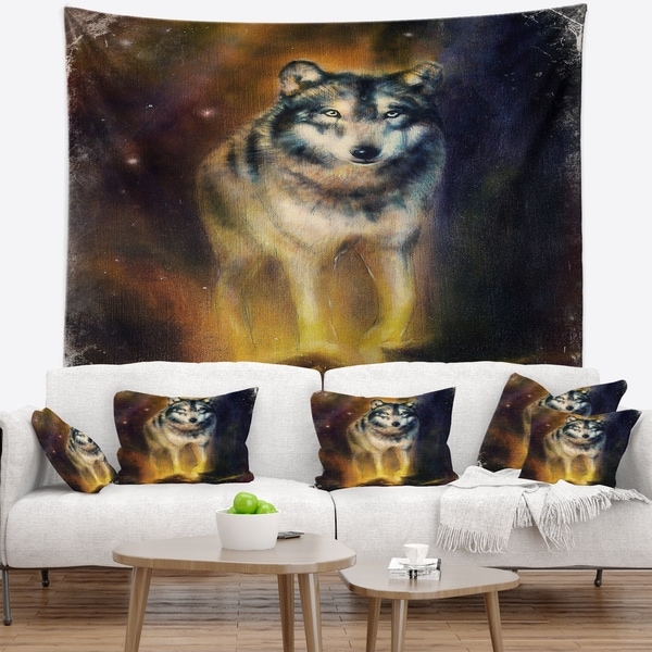 Designart 'Calm Wolf Illustration' Animal Wall Tapestry