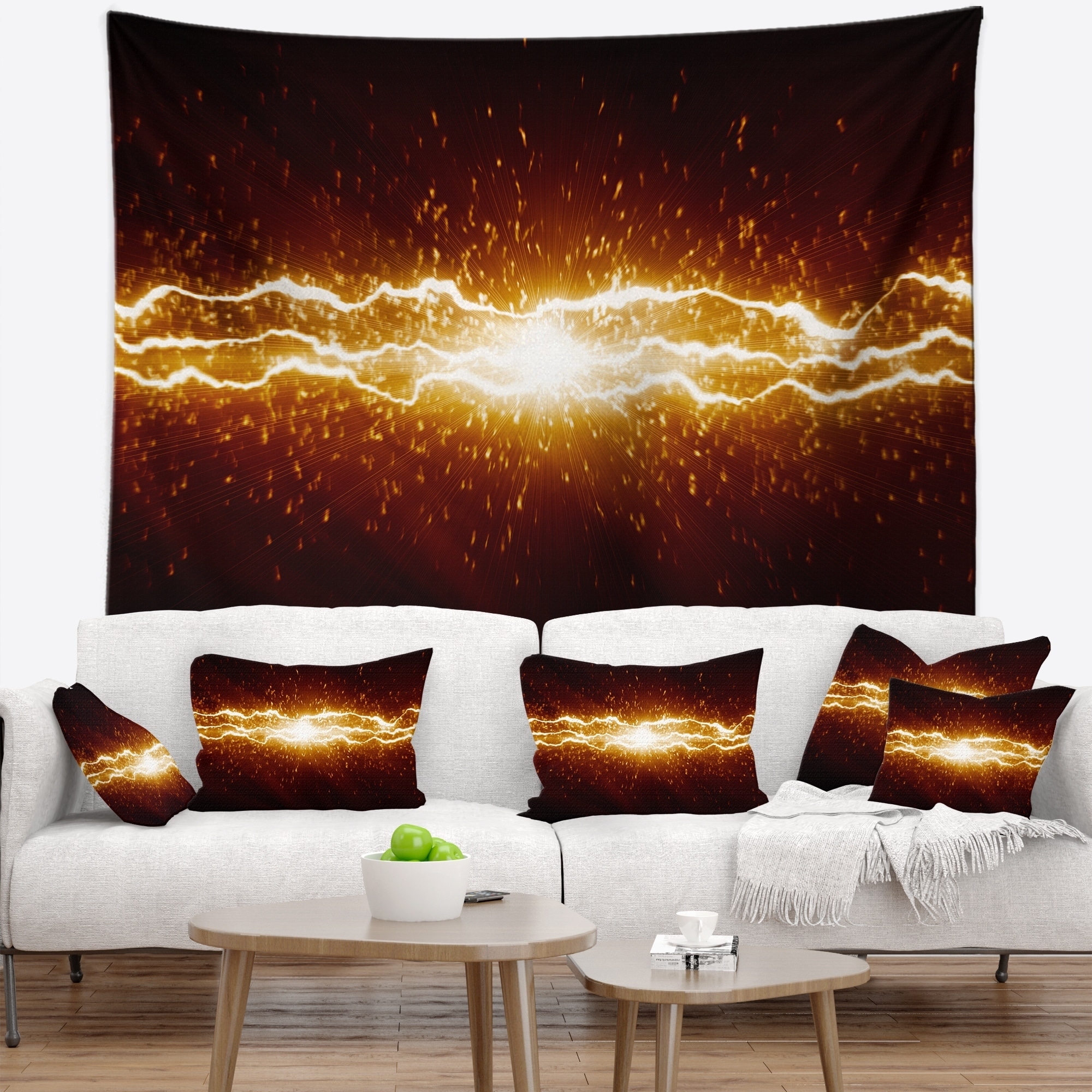 Designart Lightning on Dark Sky Contemporary Wall Tapestry