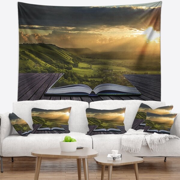 Designart 'Open Book to Green Valley' Digital Art Landscape Wall Tapestry