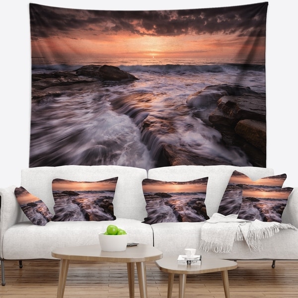 Designart 'Exotic Flow of Waters over Rocks' Seashore Wall Tapestry