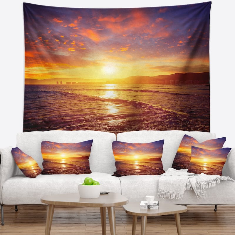 Designart 'Cullera Playa Los Olivos Beach' Modern Beach Wall Tapestry ...