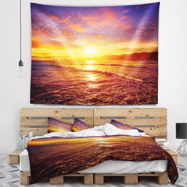 Designart 'Cullera Playa Los Olivos Beach' Modern Beach Wall Tapestry