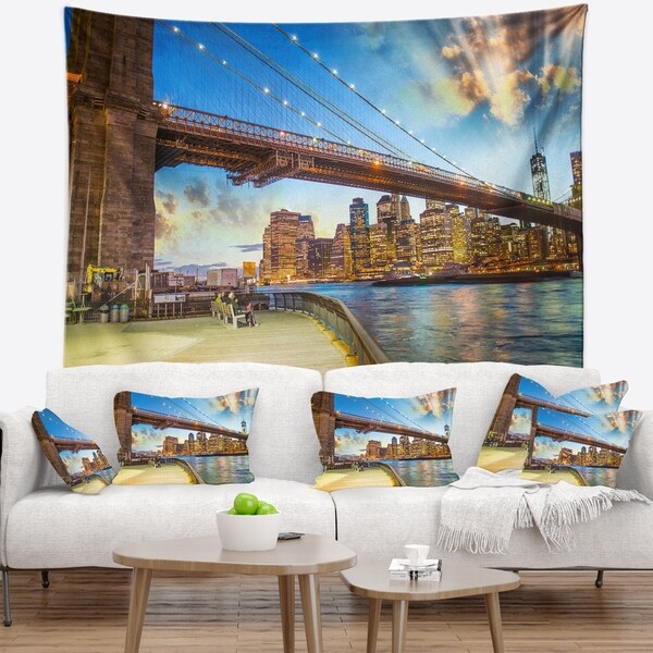 Designart 'Bridge Park Brooklyn' Cityscape Photography Wall Tapestry