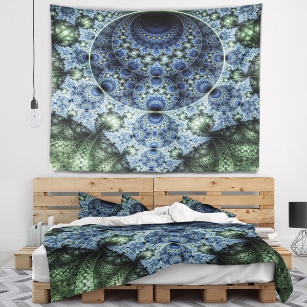 Designart 'Blue and Green Spiral Fractal Art' Abstract Wall Tapestry