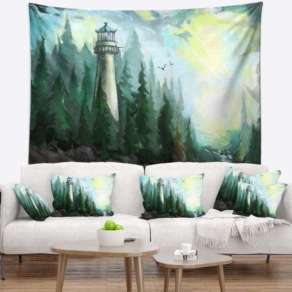Designart 'Landscape with River and Trees' Modern Painting Wall Tapestry