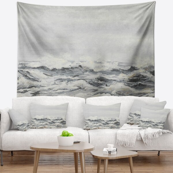 Designart 'Grey Sea Waves' Seascape Wall Tapestry