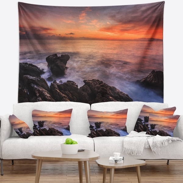 Designart 'Sunrise over the Coast of Sicily' Beach Photo Wall Tapestry