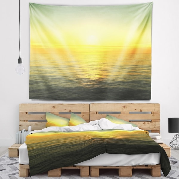 Designart 'Brilliant Yellow Sunrise over Waters' Beach Photo Wall Tapestry