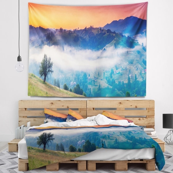Designart 'Fantastic Blue Mountains Panorama' Landscape Wall Tapestry