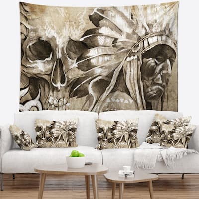Designart 'American Indian Warrior Tattoo Sketch' Portrait Wall Tapestry