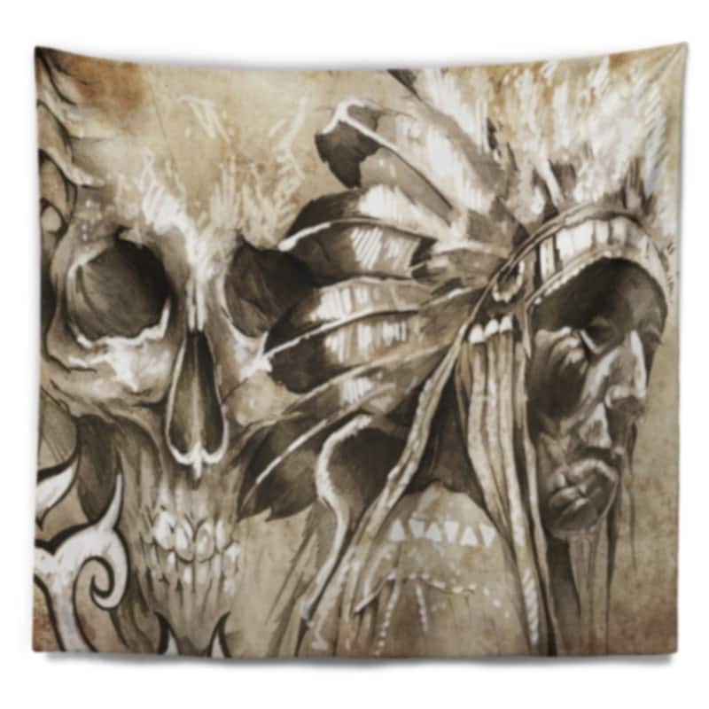 Designart 'American Indian Warrior Tattoo Sketch' Portrait Wall Tapestry