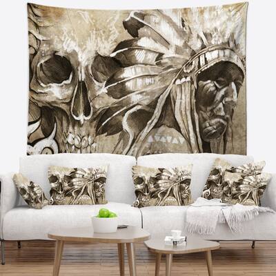 Designart 'American Indian Warrior Tattoo Sketch' Portrait Wall Tapestry