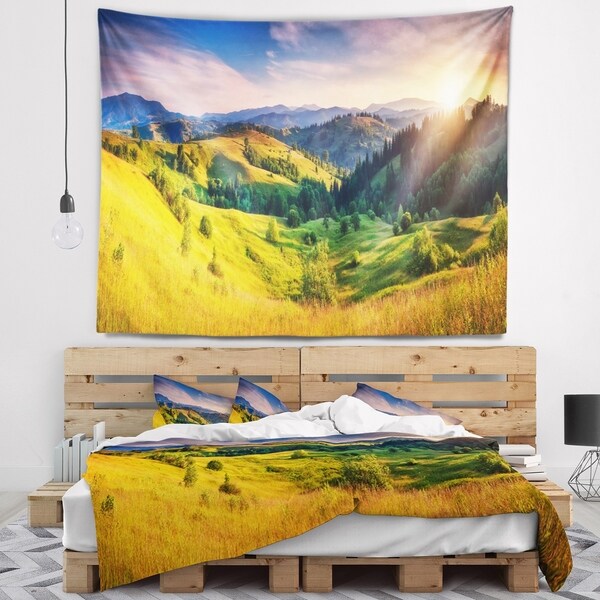 Designart 'Green Hills Glowing by Sunlight' Landscape Wall Tapestry
