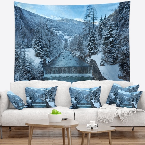 Designart 'Winter Mountain Stream' Landscape Photography Wall Tapestry