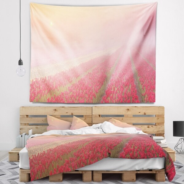 Designart 'Sunrise over Rows of Tulips' Landscape Wall Tapestry