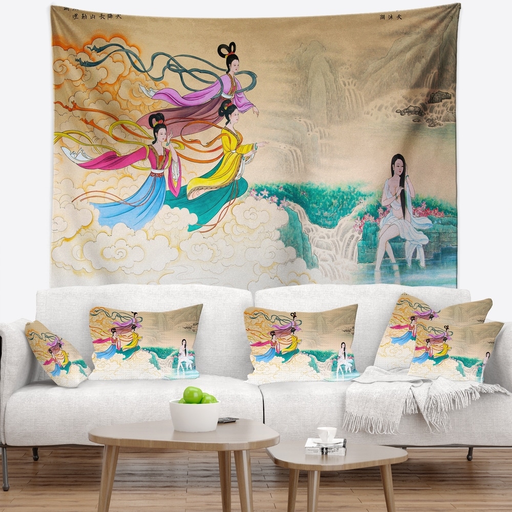 Designart Classical Chinese Painting Abstract Wall Tapestry 92 In X 78 In Shefinds