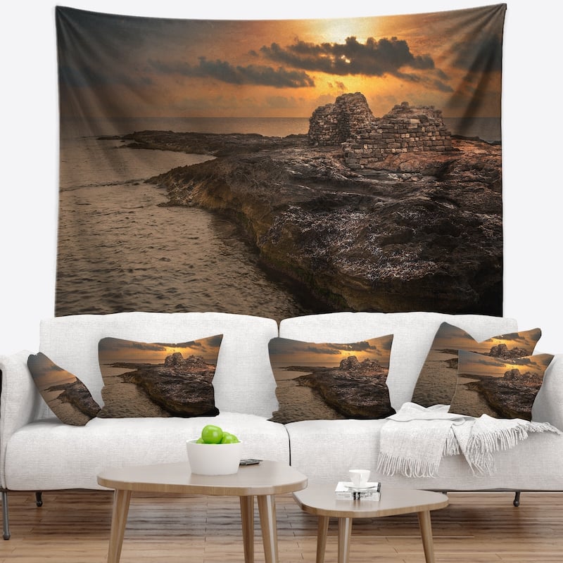 Designart 'rocky Coast With Ancient Ruins' Oversized Beach Wall 