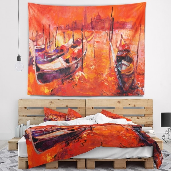 Designart 'Red Sunset over Venice' Landscape Painting Wall Tapestry