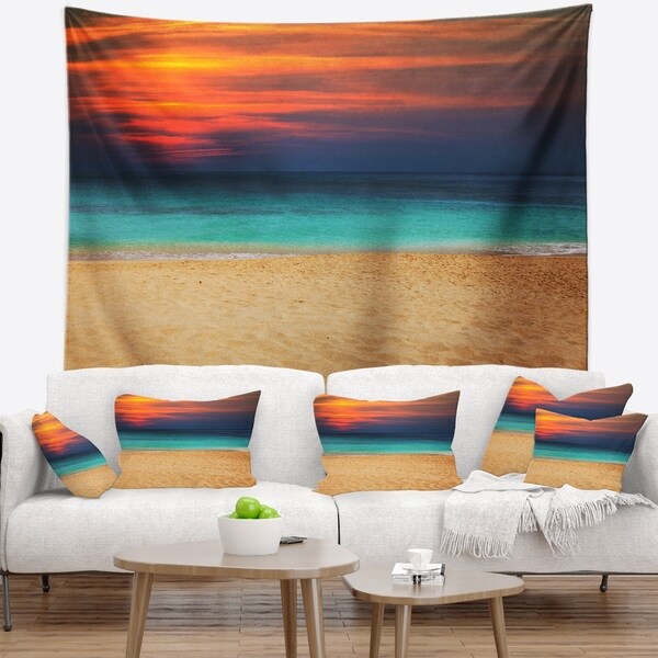 Designart 'Sand to Sky Colorful Seashore' Modern Beach Wall Tapestry