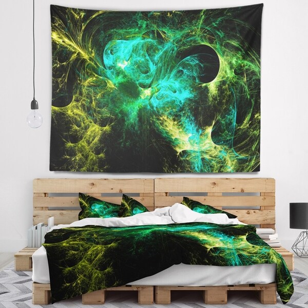 Designart 'Wings of Angels Green in Black' Abstract Wall Tapestry