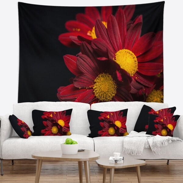 Designart 'Red Velvet Chrysanthemum Flowers' Floral Wall Tapestry