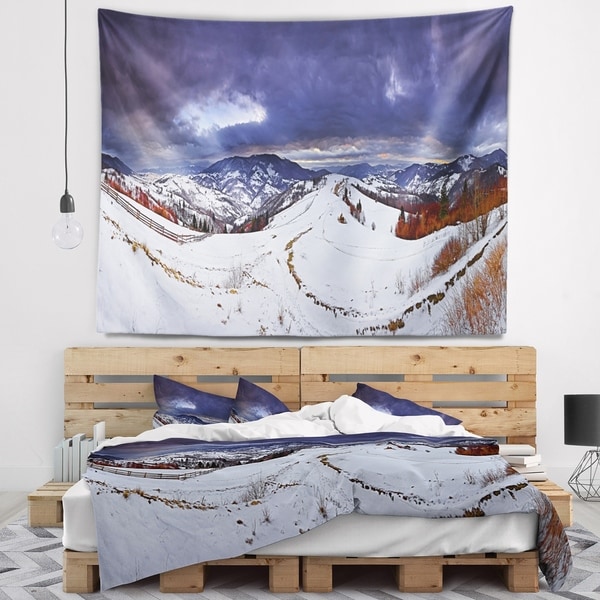Designart 'Frosty Day in Mountains Panorama' Landscape Wall Tapestry