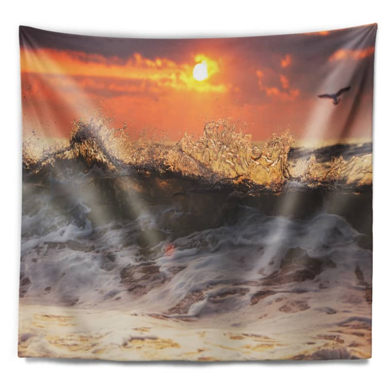 Designart 'sunrise And Roaring Ocean Waves' Seascape Wall Tapestry 