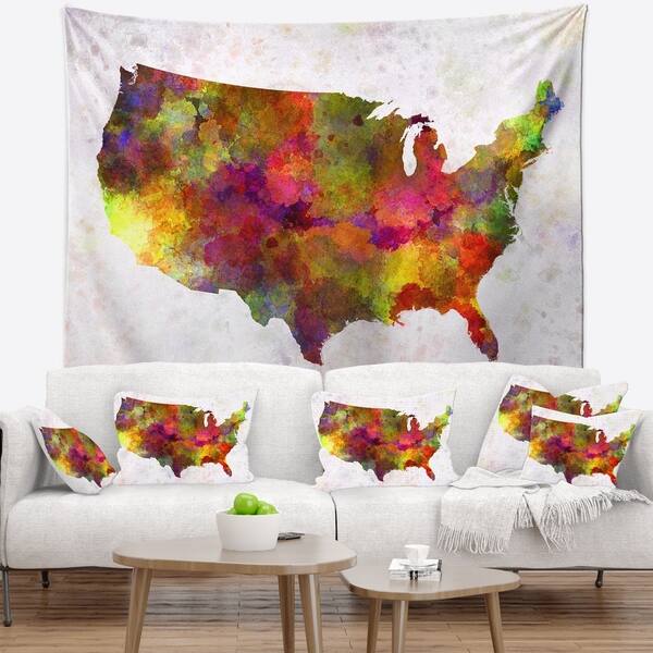 Designart 'United States Map in Colors' Watercolor Painting Wall 